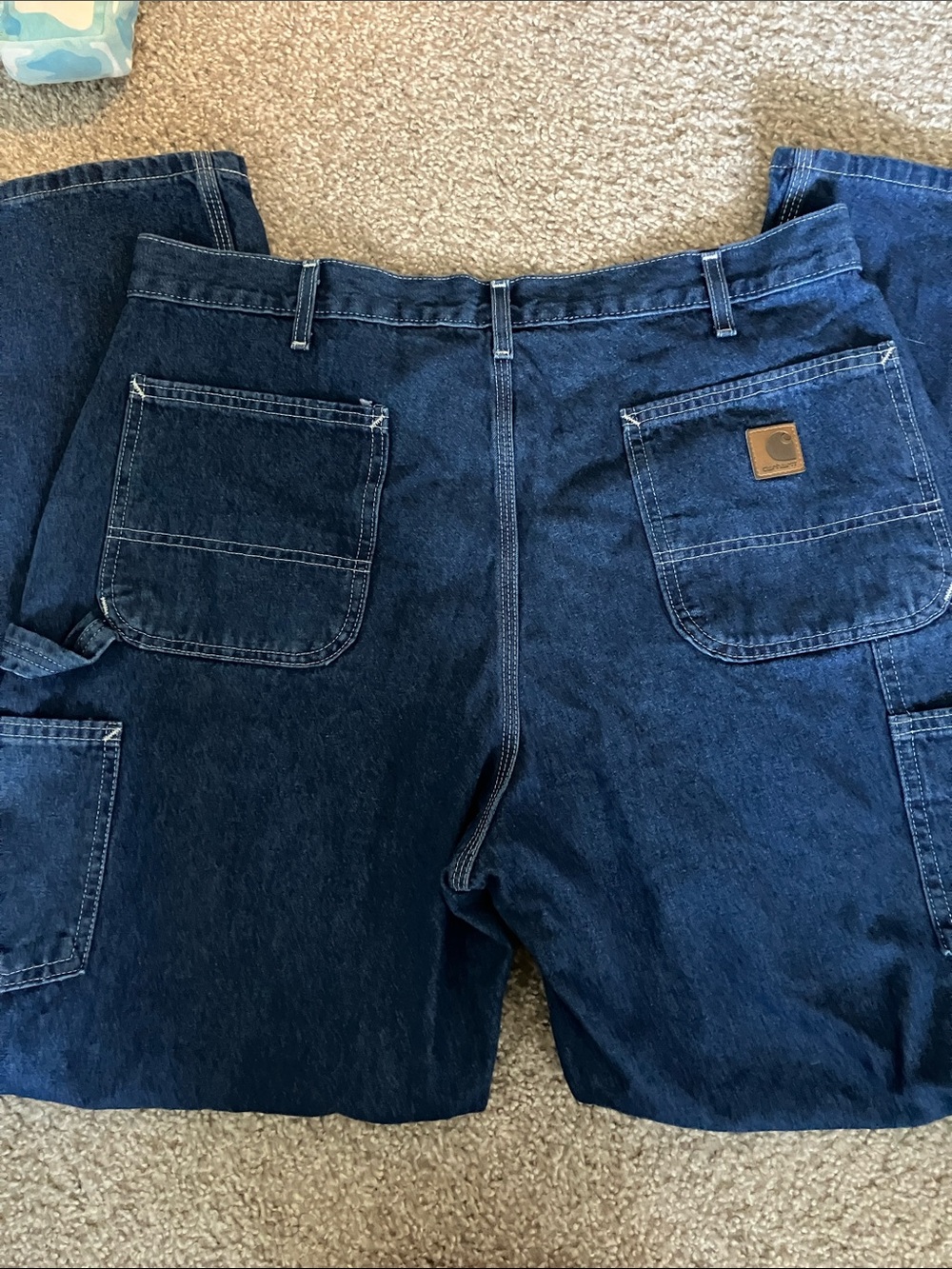 Carhartt Men's Dark Blue Denim Cargo Pants 38x32 dungaree fit jeans